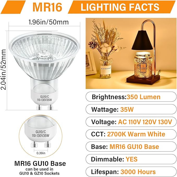 4Pcs Candle Warmer Light Bulbs Accessories, 35 Watt Wax Warmer Bulbs with Adjustable Temperature for Full Size Candle Warmer Lamp, Long Lasting Lifespan