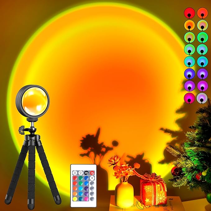 Balkwan Sunset Lamp Projection Rotation LED Romantic Modern Floor Stand Night Light with USB for Living Room Bedroom Aesthetic Decor Christmas Party Gifts Idea for Girls Women (16 Colors)