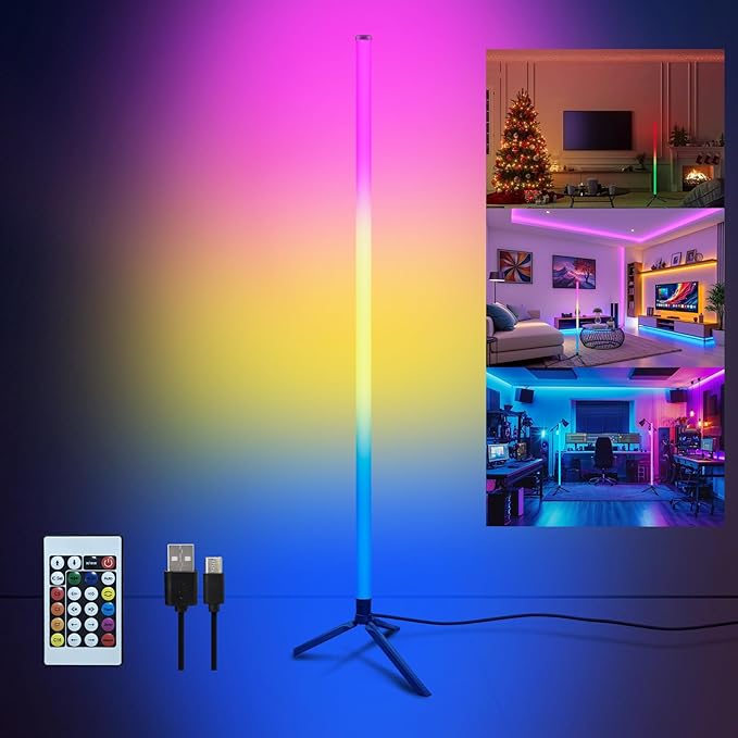 Corner Floor Lamp with Music Sync, Smart Modern LED Corner with Remote Control, RGB DIY LED Lamp Changing Ambience Light, Color Changing Standing Floor Lamp for Living Room Gaming Room