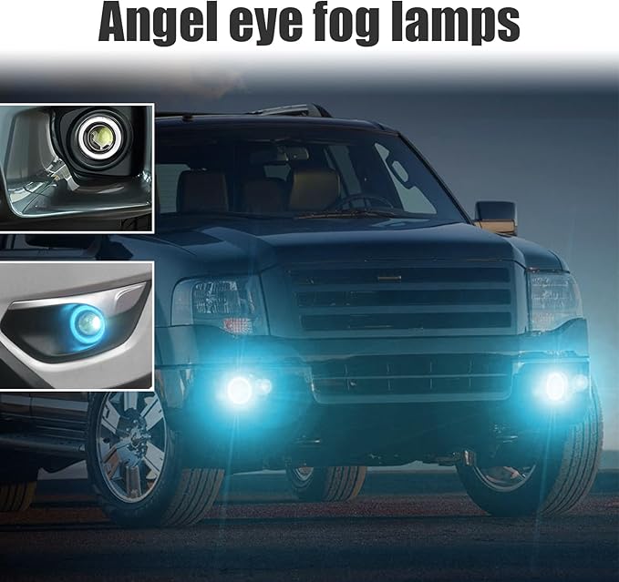 2 PCS Car Angel Eye Fog Light, 2.5'' Round COB LED Super Bright High Power Fog Angel Eye Projector with Halo Rings, Universal DRL Daytime Driving Light Fog Lamp Bulbs (Ice Blue)