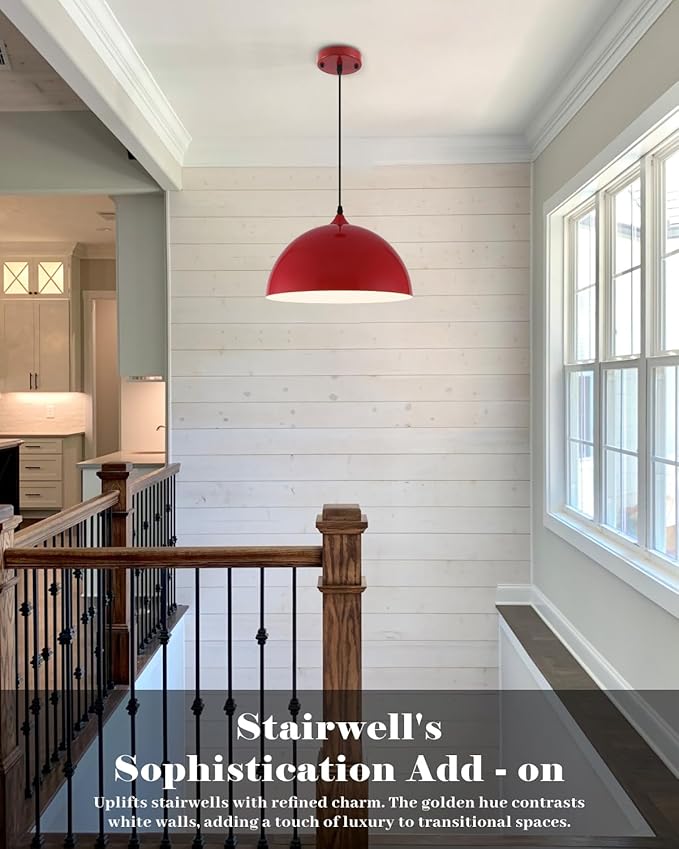 Red Pendant Lights Kitchen Island 2 Pack, 14 Inch Large Dome Pendant Light, Red Farmhouse Pendant Light, Island Pendant Lights for Kitchen, Dining Room, Cafe