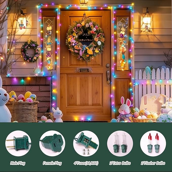 LAMPHOME Easter Decorations Mini String Lights, 300 Lights 63.8Ft (2 Pack of 150L), Multicolor Plug in Connectable Easter Lights for Indoor Outdoor Easter Garland, Tree & Holiday Party Decor