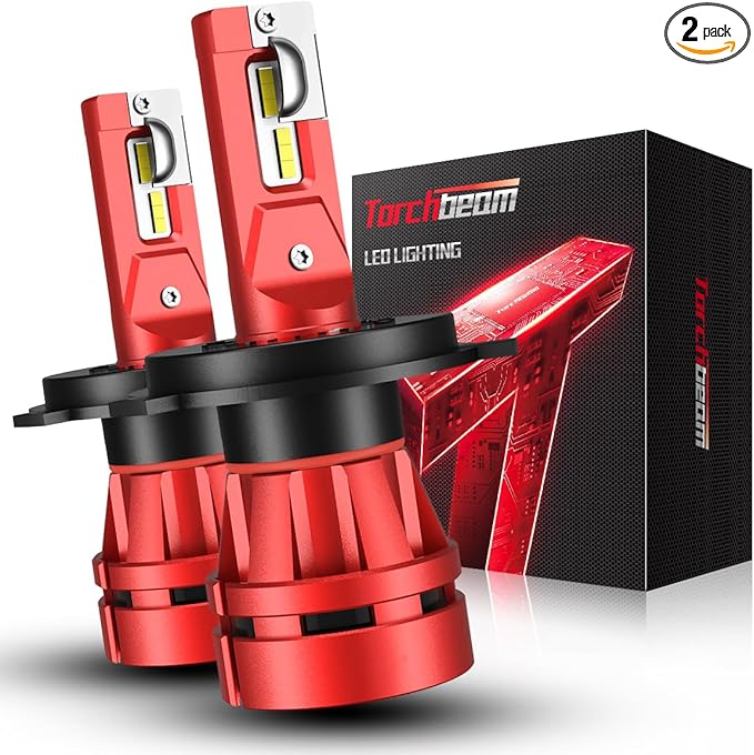 Torchbeam T2 H4/9003 Bulbs Hi/Low Beam, 45,000LM 6500K Ultra White, 1:1 Mini Size H4 Bulbs, 12,000RPM Cooling Fan, IP68 Waterproof, 2- Pack