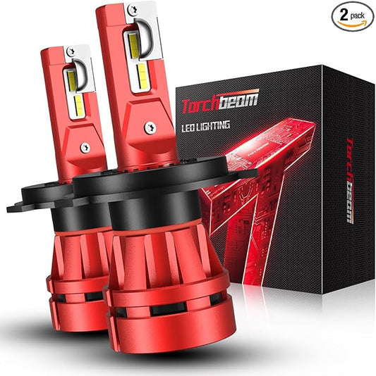 Torchbeam T2 H4/9003 Bulbs Hi/Low Beam, 45,000LM 6500K Ultra White, 1:1 Mini Size H4 Bulbs, 12,000RPM Cooling Fan, IP68 Waterproof, 2- Pack
