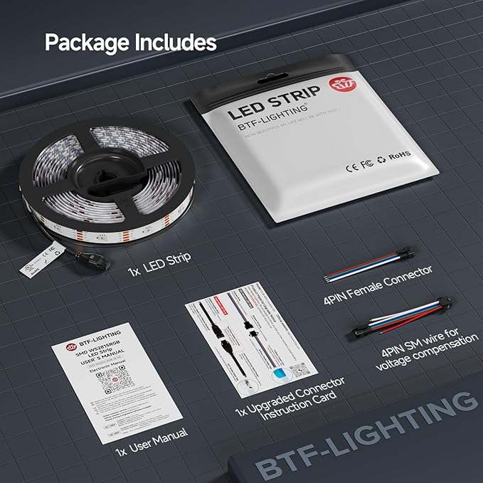 BTF-LIGHTING WS2815 (Upgraded WS2812B) LED Strip Light,UL Listed,16.4FT 150 LED/Pixels,Flexible Chasing RGB,Dual Signal Individually Addressable,5050SMD,3M Tape,DC12V IP65(No Adapter or Controller)