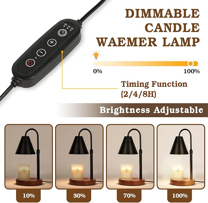 Candle Warmer Lamp with Timer Dimmable 2 Pack, Birthday Gifts for Women Mom, Modern Candle Lamp, Black Candle Warmer for Jar Scented Candles, Home Decor, Wax Melt Warmer with 4 Bulbs