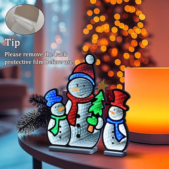 MEETYAMOR Christmas Decorations Indoor, Set of 3 Snowman Infinity Mirror Tunnel Light for Christmas Decor, Night Lights with Endless Extension for Home Mantel Table Centerpiece Lamp Xmas Decorations