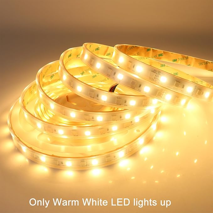 RGB+Warm White LED Strip Lights SMD 5050 2800K-3200K RGBW DC 24V 360LEDs 16.4Ft Color Changing RGB LED Tape Light Outdoor Waterproof IP67 for Room Party Holiday LED Lighting