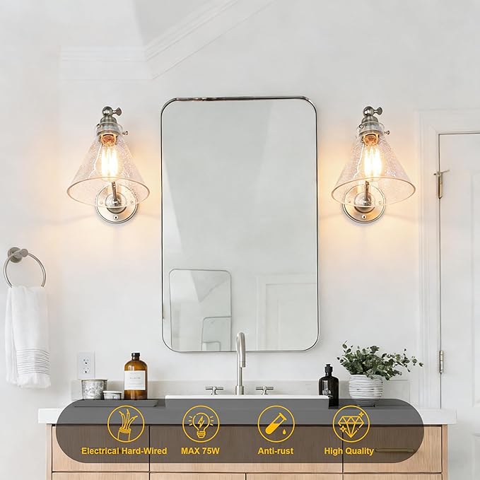 Industrial Vintage Slope Pole Wall Mount Single Sconce with Funnel Flared Clear Glass Shade, Swing Arm Wall Sconce Light Lamp Fixture Hardwired