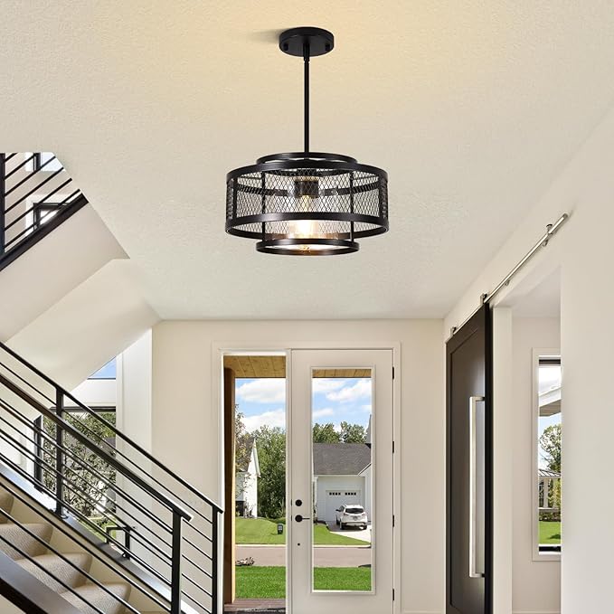 13" Modern Pendant Lights Kitchen Island, Matte Black Pendant Light Fixtures with Clear Glass Shade, Industrial Farmhouse Hanging Pendant Lights for Kitchen Island Dining Room Bedroom Hallway Entryway