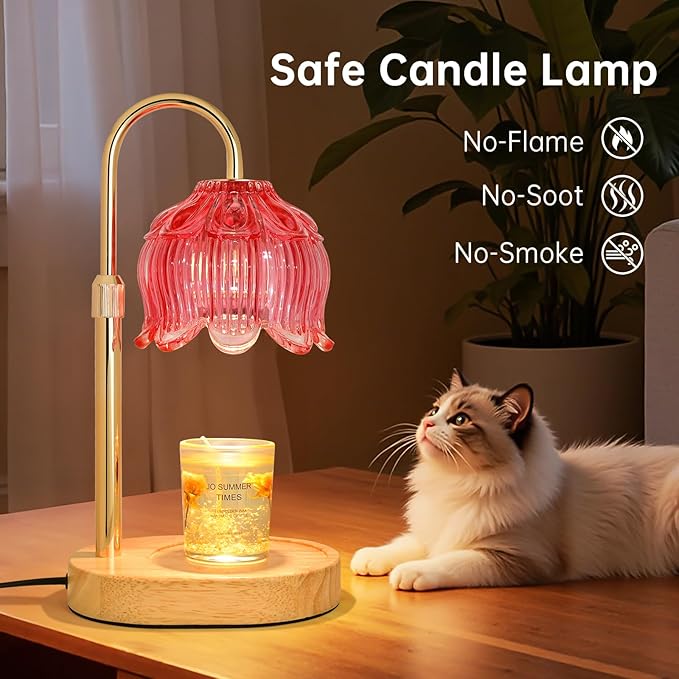 Flower Candle Warmer lamp with Timer Dimmer,Adjustable Height Candle Warmer,Fits All Jar Scented Candles,Christmas Gifts for Mom Women,Candle Lamp for Bedroom Home Decor,Red