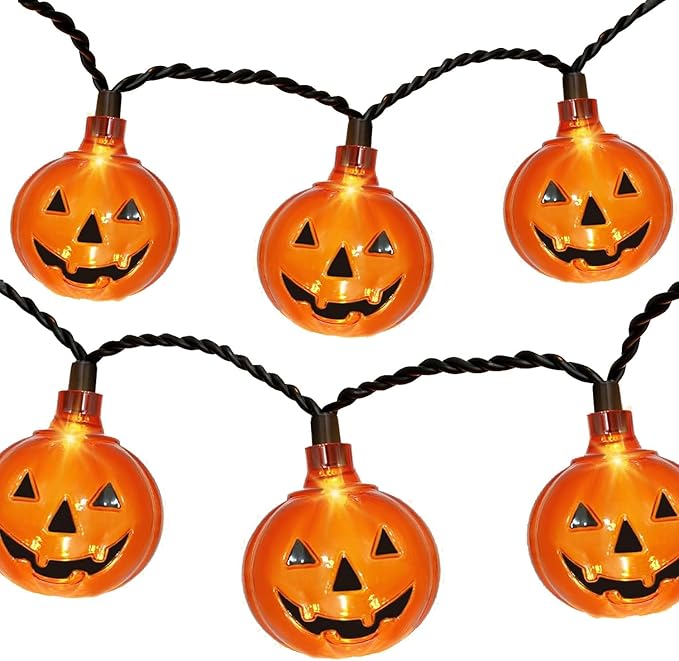 8.5Ft LED Halloween Lights Pumpkin String Lights with 10 Smiling Jack O Lantern Pumpkin Lights, Clear Orange Jack O Lantern for Home Party Yard Porch Indoor Outdoor Decor Halloween Decorations