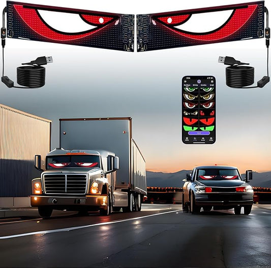2Pcs Devil Eyes Light for Cars, 23.62inx4.72in Programmable LED Display for Car Windows - Flexible Waterproof Dynamic Eyes with Bluetooth App Control, Suitable for Cars and Trucks