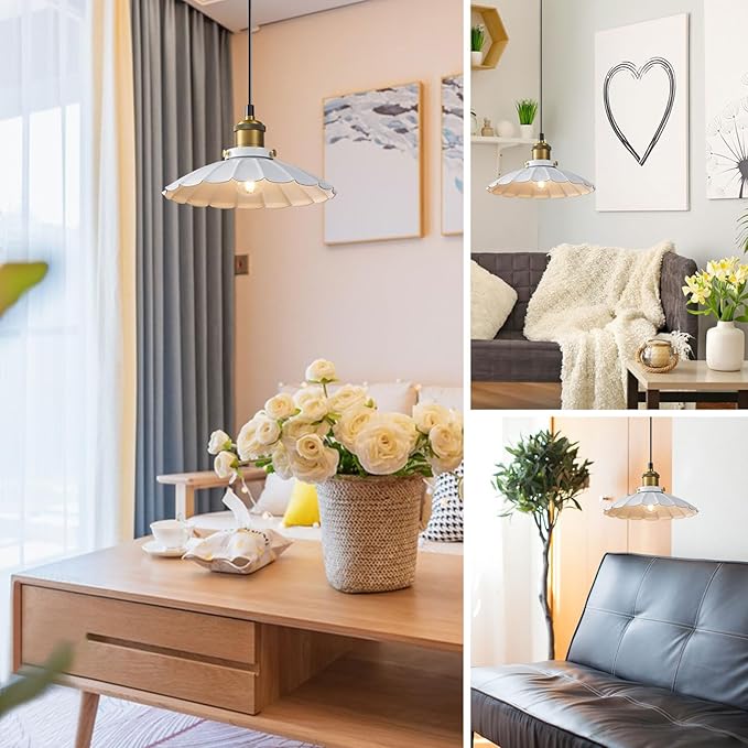 White Pendant Lights, Modern Hanging Lamp with 9.8 Inch Shade for Kitchen Island, Farmhouse Pendant Lights Kitchen Island, Dining Room Pendant Light Fixtures Light Bulb Included