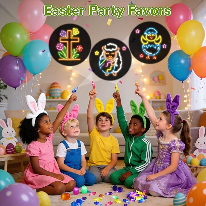 36 Pcs Prefilled Easter Eggs with Light up Finger Lights Toys, Easter Basket Stuffers Party Games, Goodie Bag Fillers, Easter Egg Hunt Party Favors for Boys & Girls