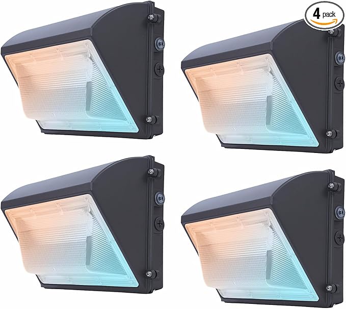 120W LED Wall Pack Light with Photocell 4Pack, 4000/5000/6500K 3CCT, 60/80/100/120W Selectable, Commercial Wall Pack Lights Outdoor LED Wall Lights for Parking Lot Warehouses 100-277V ETL Listed