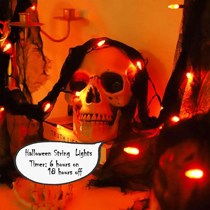 YAOZHOU Halloween Decorations String Lights Indoor, Orange 30LED with Black Gauze, Timer Battery Operated 9.9Ft Creepy Cloth Spooky Lights, Gothic Party Room Decor 2 Mode(2Pack)