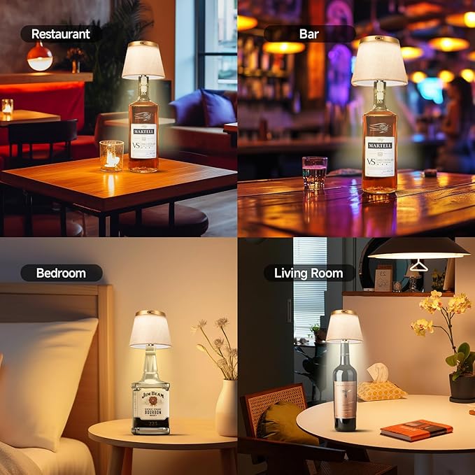 2025 New Bottle Lamp - LED Bottle Lights for Liquor & Wine Bottles, Cordless Lampshade, Whiskey Bottle Top Light, Bottle Stopper Night Light Kit, Rechargeable 3-Tone Touch-Dimmable