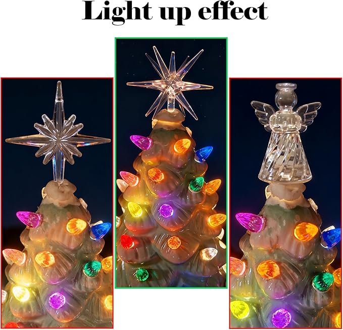 Ceramic Christmas Tree Replacement Lights Bulbs Pegs - Included 3D Moravian Star＆Cross Shining Star＆Blessing Angel Topper