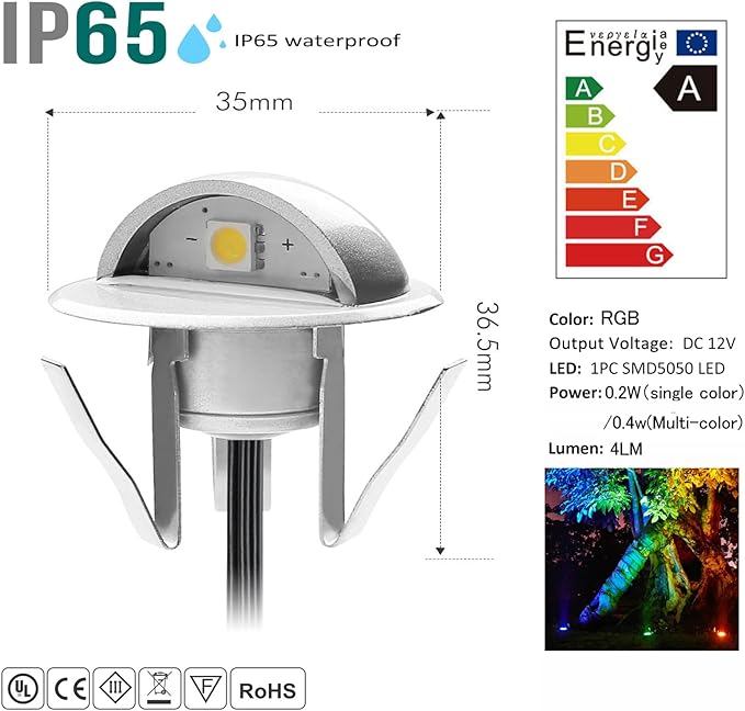 LED Stair Light Low Voltage Waterproof IP65 Outdoor 1-2/5" Recessed Wood LED Deck Lighting Yard Garden Patio Step Landscape Pathway Decor Lamp(1pcs,RGB)
