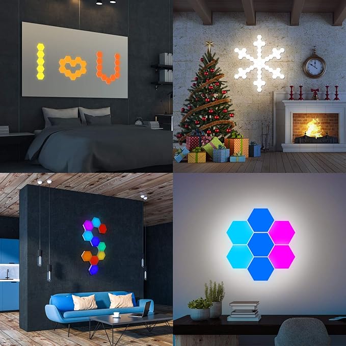 Hexagon LED Lights,Remote Control Wall Lamp,Intelligent Modular Touch Colorful DIY Lamp,Used for Bedroom,Bathroom,Living Room,Children's Day,Christmas,Various Game Party Decoration（6 Pack）