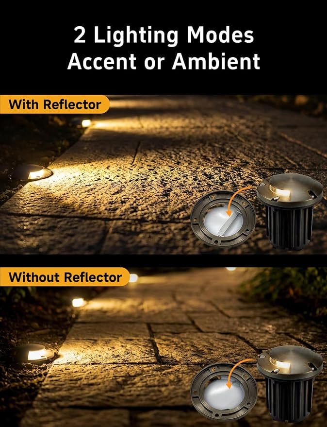 Gardenreet Landscape Low Voltage Well Light - Brass LED Electric 12V in-Grade Lighting, Replaceable Bulb Wired Fixture, Antique Bronze for Patio Yard Pathway with 5000K Daylight White MR16 Bulb