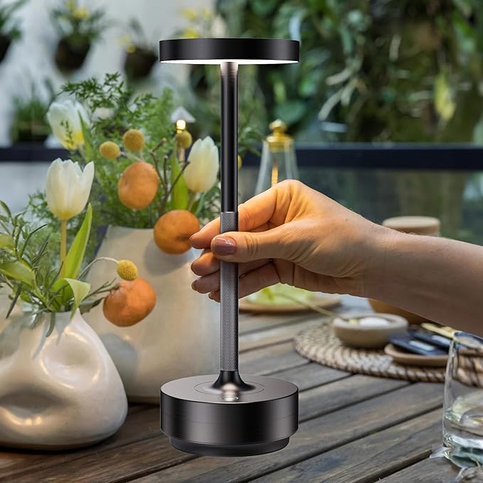 SAKRINGT Rechargeable Cordless Table Lamp - Battery Operated LED Portable Table Light with 3 Color Stepless Dimming, Memory Function - IP54 Waterproof for Outdoor, Restaurant, Patio, Camping