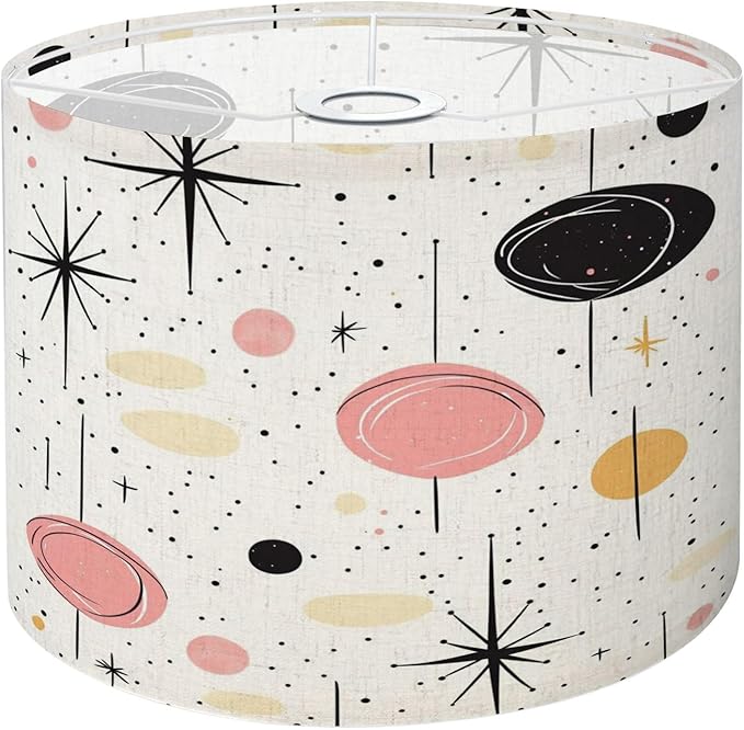 Drum Lamp Shade Atomic Starbursts Mid Century Modern Sputnik Palm Springs Stylized Lampshade for Floor Lamps Table Lamps Pendant Light 8.9"x11" Linen Lampshades Replacement Large Lamp Shade