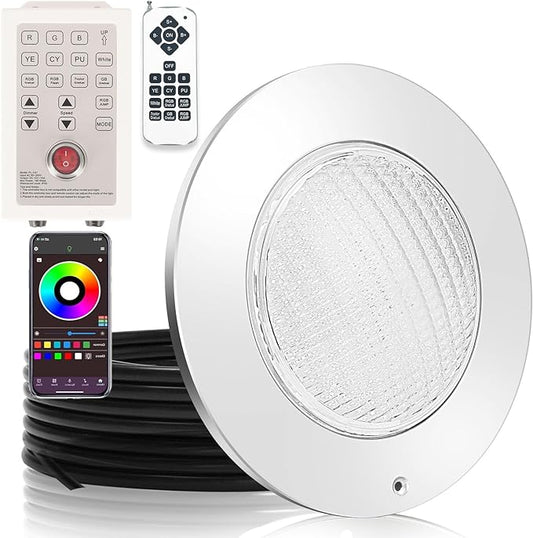 Tandanic 60W Color Changing LED Pool Light – 10" Wet Niche, IP68, Remote & App Control, 100Ft Cord