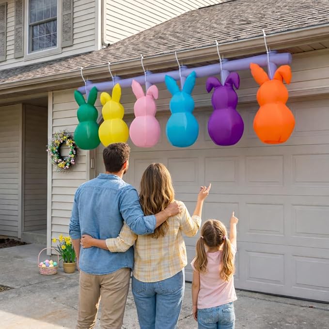 10FT Long Easter Inflatable Bunny Flashing Lights Decorations, Built-in LED Lighted Blow Up Decoration, Cute Easter Inflatables Outdoor Decorations for Home, Yard, Garden, Lawn, Indoor, Party