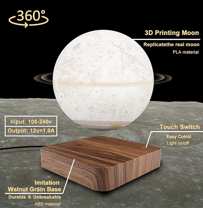 Flagest Floating Moon Lamp 16 Colors Adjustable Brightness Levitating Moon Lamp with Remote Control, Room Desk Decor Magnetic Levitation Moon Night Light, Birthday Holiday Unique Item