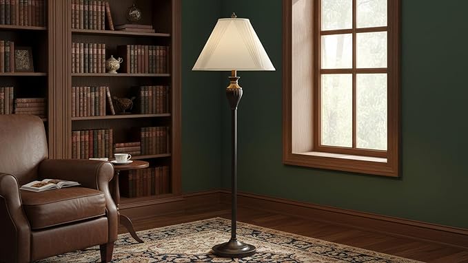 Aspen Creative 32100 French V-drape Pleated Spider Construction Lamp Shade, Ivory Cotton Fabric, 6"Top x 17"Bottom x 12"Slant