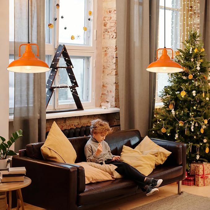 Orange Pendant Light 12.5 inches 3 Packs, Farmhouse Pendant Light, Industrial Pendant Lighting, Kitchen Pendant Lights, Pendant Lights Kitchen Island for Dinning Room Entryway Barn