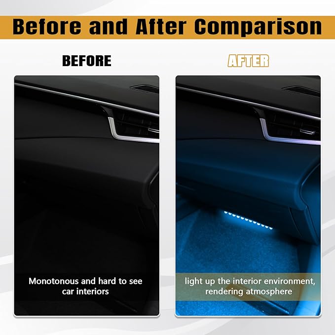 Wuyaoyao Car LED Strip Light, 12V 24 LED Vehicle Interior Atmosphere Lamps with USB Port, Auto Under Dash Ambient Night Light, Universal Car Accessories (Ice Blue, USB)