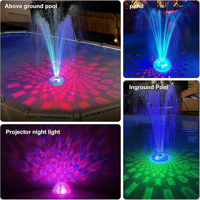 Floating Pool Fountain with Underwater Light Show,Pool Water Fountains Pool Fountains with Anchor,2 Spray Modes Swimming Pool Fountain Pump,Pool Fountain for Inground Above Ground Pools-1PC
