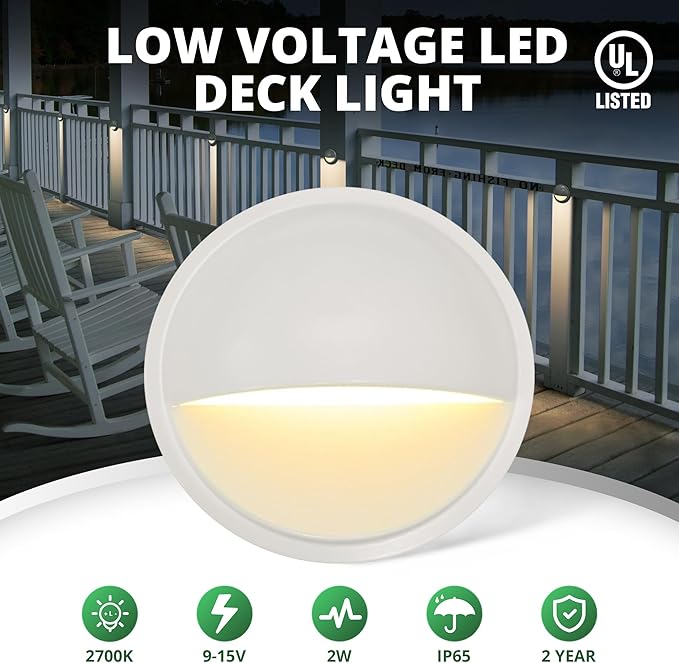 GKOLED Landscape Deck Light, Low Voltage 12V AC/DC Outdoor Patio Lighting, LED 2W Step Light, Die-Casting Aluminium with Matte White Powder Appearance, 6 Pack