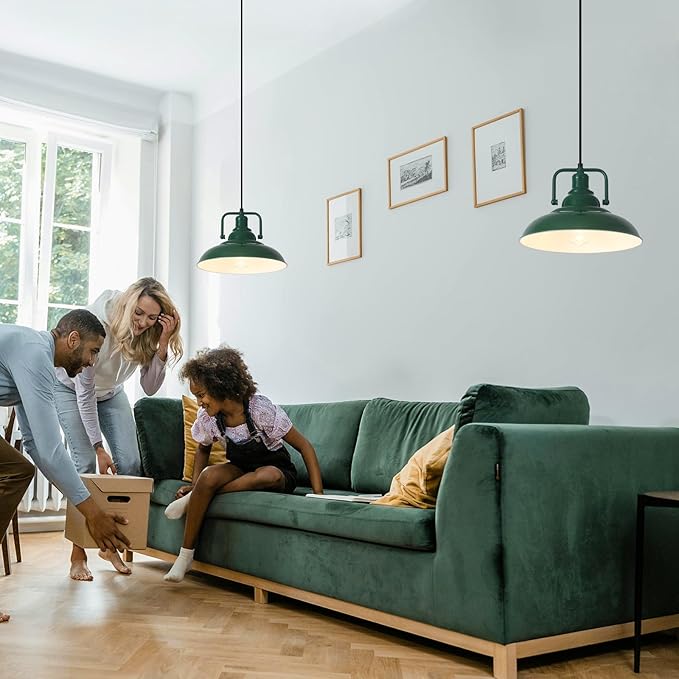 Farmhouse Pendant Light, 12.5inch, 3 Packs- Green Industrial Pendant Light, Kitchen Pendant Lights, Pendant Lights Kitchen Island, Pendant Light for Bedroom, Office, Kichen Sink, Library