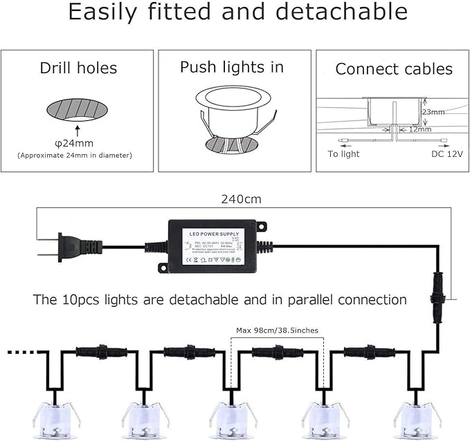 Lixada Recessed LED Deck Light Kit In Ground Outdoor Landscape Light IP67 Waterproof Low Voltage for Outdoor Yard Garden Steps Stair Patio Floor Pool Deck Kitchen Decoration-10 Pack-Warm White