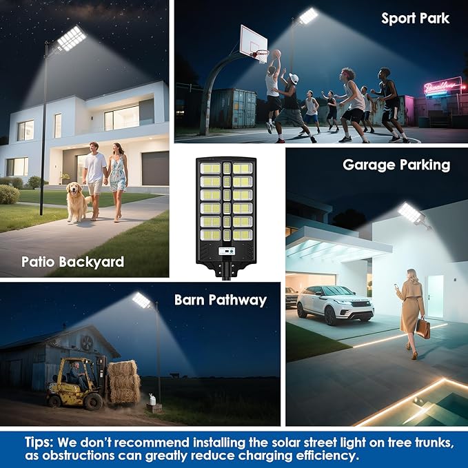 9000W Solar Street Lights Outdoor, Solar Powered LED Light Dusk to Dawn, Long-Lasting, Wide Angle, Motion Sensor & Remote Control, IP67 Waterproof, for Yard, Parking, Outside, 1 Pack