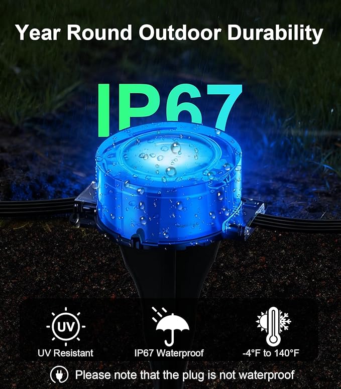 100Ft RGB Ground Lights Outdoor LED Pathway Lights, Multi Color Changing Christmas Decor Waterproof Walkway Lighting for Outside Garden Back Yard Lawn Driveway Patio Landscape Lighting, Smart Control