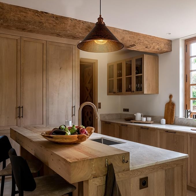 Lingkai 13.77" Farmhouse Pendant Light, Rustic Pendant Light Fixture Hanging for Kitchen Island, Ceiling Lamp Antique Painted Finish Light
