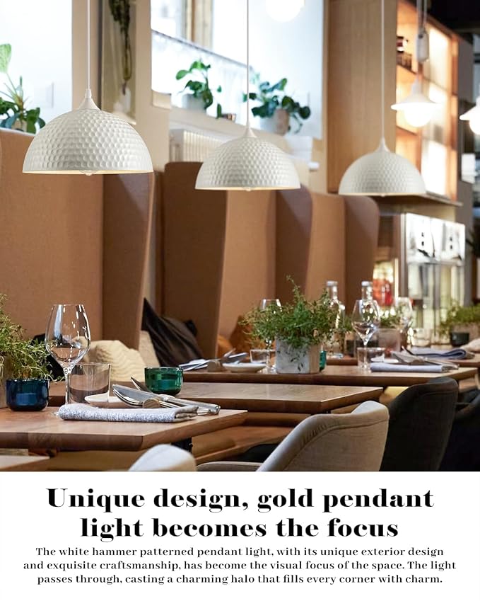 Hammered White Dome Pendant Light 2 Pack, White and Gold Pendant Lights,12 Inch Metal Industrial Pendant Light, Kitchen Island Pendant Lights for Kitchen, Dining Room, Bar