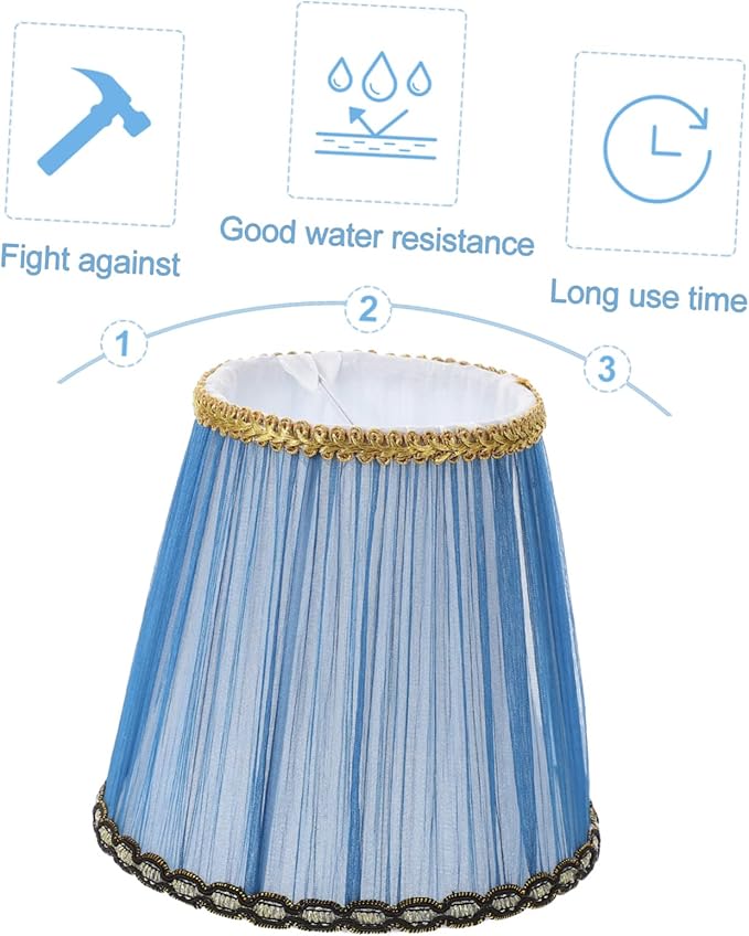 VOSAREA Small Pleated Lamp Shades Set of 2 - Vintage Blue Fabric Lampshades for Table or Wall Lamps - Clip On Design for Easy Installation for Home Decor