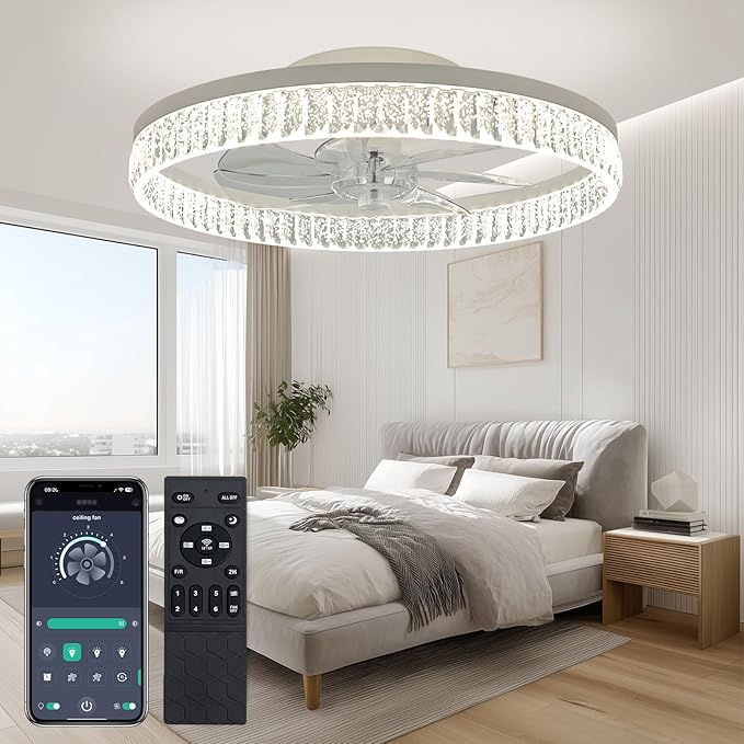 Ceiling Fans with Lights, 20'' Ceiling Fans with Lights and Remote, Low Profile Ceiling Fan with Light, 3 CCT & Dimmable, 6 Fan Speed, Remote&App Control Ceiling Fan for Bedroom, Living Room, Kitchen