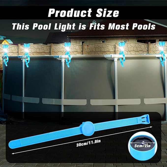 12 Pcs Pool Waterproof Solar Lights for Above Ground Pools Solar Pool Side LED Lights Frame Pool Decoration at Night for Swimming Pool Trampoline Outdoor Decor(Warm White Lights)