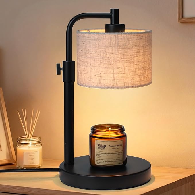 Candle Warmer Lamp, Candle Lamp Warmer with Timer Adjustable Height Wax Warmer Lamp for Jar Candles, Birthday Gifts for Women House Warming Gifts (Black Linen)