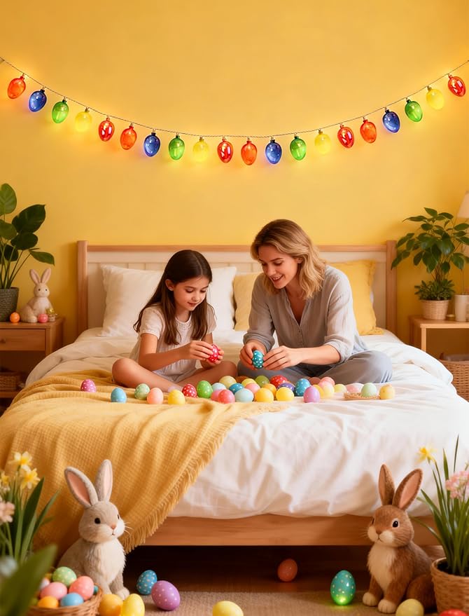12FT Easter Egg String Lights – Pastel 3D Fairy Lights for Bedroom, Spring Decor, Mantel, Party – Warm Glow, Plug-in, Connectable