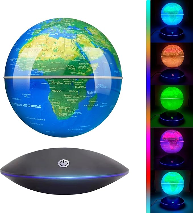 Magnetic Levitating Floating Globe with LED Light, 16 Colors Cool Tech Gadgets Gifts World Globe Lamp for Men Father Boys Girls, Birthday Gifts for Home Office Desk Decor Display