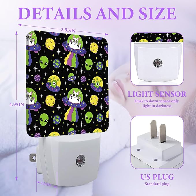 Alien Night Light,Funny Cat Night Lights Plug into Wall,Led Lamp for Stairway/Hallway/Bedroom 0.5W Nightlight Sleep Friendly