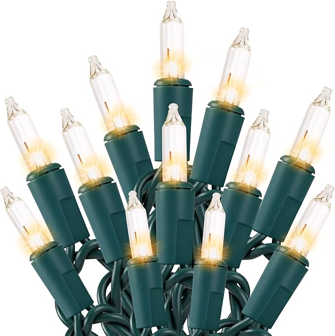 Christmas Lights 2 Pack 50 Count Clear Mini Lights Green Wire UL Certified Connectable Warm White String Lights for Christmas Decor (2 PCS 50 Count)